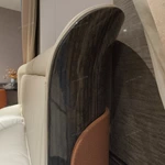 Curved-Top Leather Bed with Channel Tufting and High-Gloss Wooden Side Panels